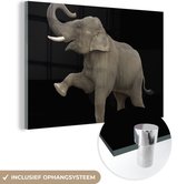 MuchoWow® Glasschilderij 150x100 cm - Schilderij acrylglas - Olifant - Dieren - Zwart - Portret - Foto op glas - Schilderijen