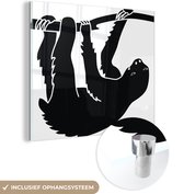 MuchoWow® Glasschilderij 20x20 cm - Schilderij acrylglas - Een zwart wit illustratie van een luiaard - Foto op glas - Schilderijen