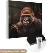 MuchoWow® Glasschilderij 20x20 cm - Schilderij acrylglas - Dieren - Aap - Gorilla - Foto op glas - Schilderijen