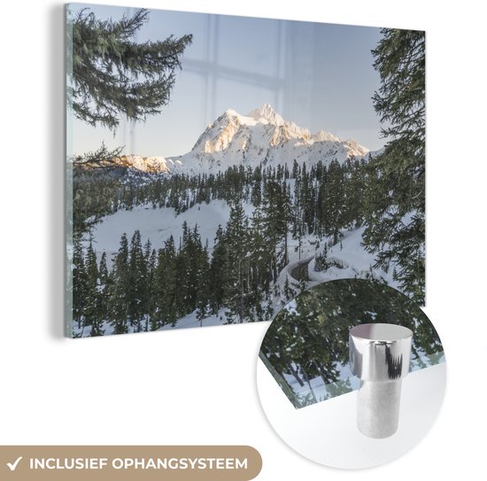 MuchoWow® Peinture sur Verre - Une Route de Montagne avec une Vue sur le Paysage Américain à Noël - 30x20 cm - Peintures sur Verre Acrylique - Photo sur Glas