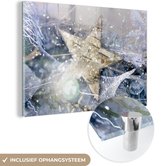 MuchoWow® Glasschilderij 60x40 cm - Schilderij acrylglas - Een kerstster met ijzel - Foto op glas - Schilderijen