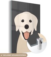 MuchoWow® Glasschilderij 30x40 cm - Schilderij acrylglas - Een illustratie van een puppy op een donkere achtergrond - Foto op glas - Schilderijen