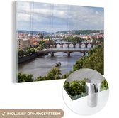 MuchoWow® Glasschilderij 60x40 cm - Schilderij acrylglas - Wolken - Praag - Bruggen - Foto op glas - Schilderijen
