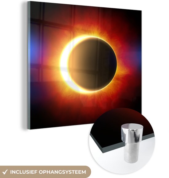 MuchoWow® Glasschilderij 20x20 cm - Schilderij acrylglas - Zonsverduistering met gloeiende zon - Foto op glas - Schilderijen