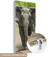 MuchoWow® Glasschilderij 20x40 cm - Schilderij acrylglas - Rennende olifant - Foto op glas - Schilderijen