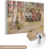 MuchoWow® Glasschilderij 150x100 cm - Schilderij acrylglas - Breakfast under the big birch - Carl Larsson - Foto op glas - Schilderijen
