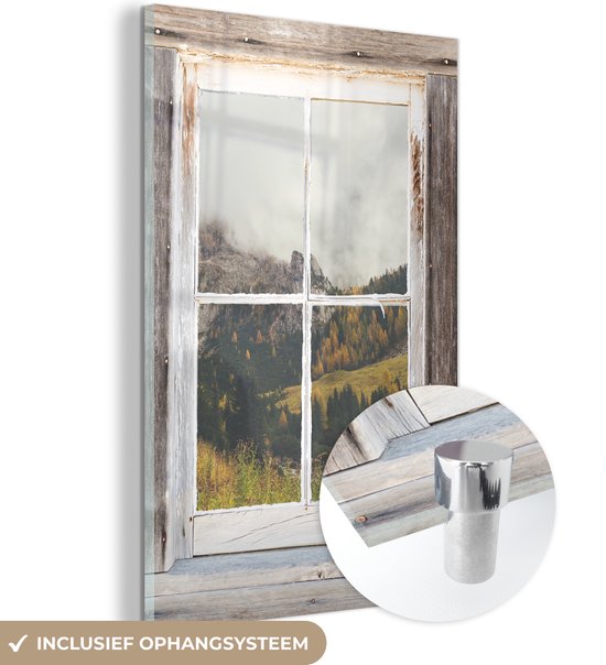 MuchoWow® Peinture sur verre 80x120 cm - Peinture sur verre acrylique - Vue à travers - Berg - Automne - Photo sur verre - Peintures