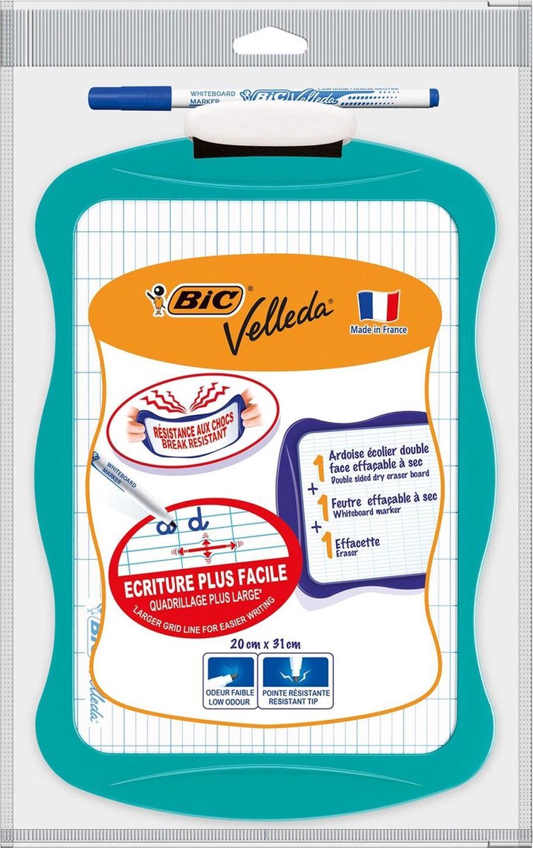 BIC Velleda Tableau Effaçable à Sec Double Face (44x55 cm) - Bleu, Pack de  1 - Tableaux