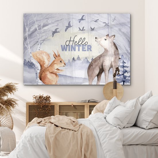 MuchoWow® Peinture sur verre 150x100 cm - Peinture sur verre acrylique - Neige - Hiver - Animaux - Photo sur verre - Peintures