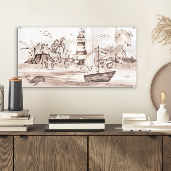 MuchoWow® Peinture sur verre 40x20 cm - Peinture sur verre acrylique - Plage - Enfants - Phare - Alpaga - Mer - Animaux - Photo sur verre - Peintures