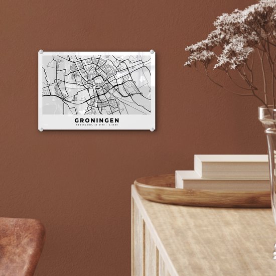 Peinture sur Verre - Carte - Groningen - Pays- Nederland - 30x20 cm - Peintures sur Verre Peintures - Photo sur Glas