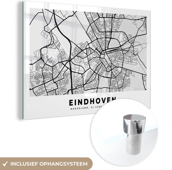 Peinture sur Verre - Carte - Eindhoven - Pays- Nederland - 30x20 cm - Peintures sur Verre Peintures - Photo sur Glas