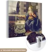 MuchoWow® Glasschilderij 90x90 cm - Schilderij acrylglas - The Annunciation - Leonardo da Vinci - Foto op glas - Schilderijen