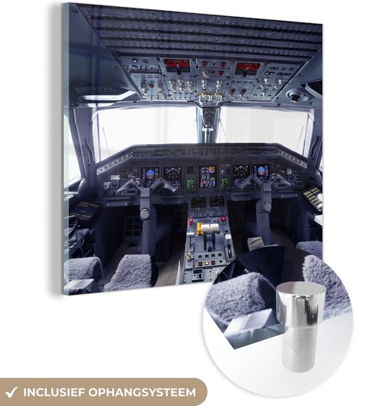 MuchoWow® Peinture sur verre - Cockpit - Avion - Chaises - 50x50 cm - Peintures sur verre acrylique - Photo sur Glas