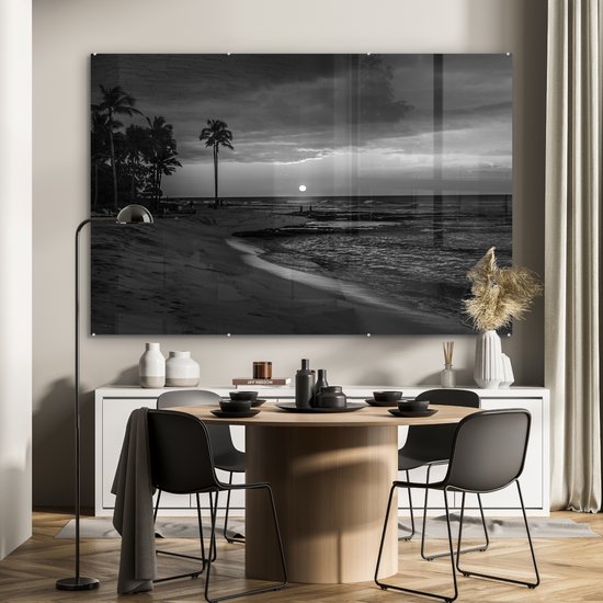 Peinture sur Verre - Hawaï - Plage - Zwart - Wit - 180x120 cm - Peintures sur Verre Peintures - Photo sur Glas