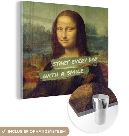 MuchoWow® Glasschilderij 90x90 cm - Schilderij acrylglas - Mona Lisa - Quote - Da Vinci - Foto op glas - Schilderijen