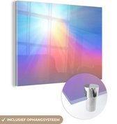 MuchoWow® Glasschilderij 120x90 cm - Schilderij acrylglas - Kleurrijke gloed van de zon - Foto op glas - Schilderijen