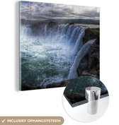 MuchoWow® Peinture sur Verre - Islande - Chutes d'eau - Blauw - 90x90 cm - Peintures sur Verre Acrylique - Photo sur Glas