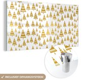 MuchoWow® Glasschilderij 40x20 cm - Schilderij acrylglas - Kerstmis - Kerstbomen - Goud - Patronen - Foto op glas - Schilderijen