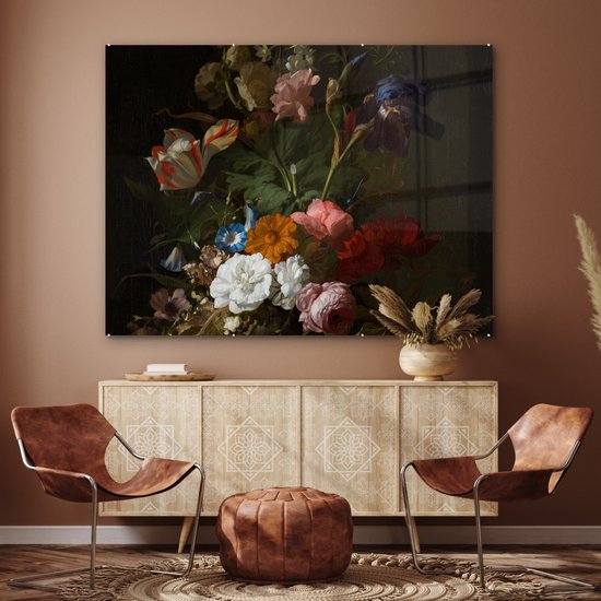MuchoWow® Peinture sur Verre - Vase avec Fleurs - Peinture de Rachel Ruysch - 160x120 cm - Peintures sur Verre Acrylique - Photo sur Glas