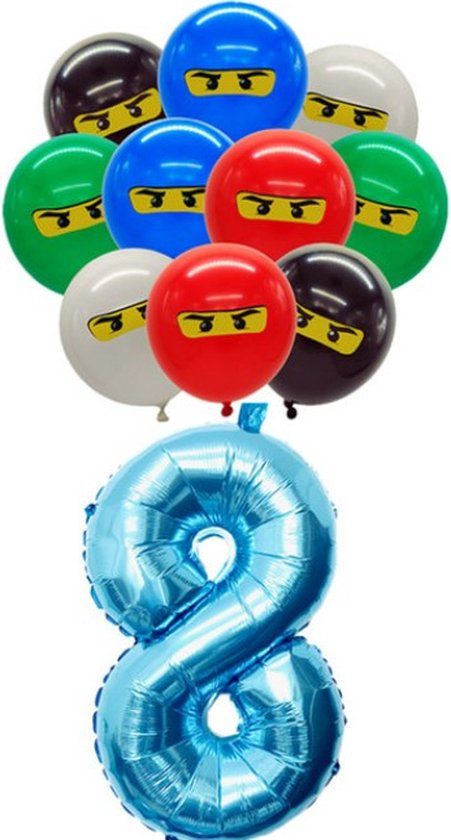 Lego Ninjago Ballonnen - Ninja Ballonnen Set 9 Stuks - Ninja Ballon Cijfer 8 - Ninja Ballon Acht Jaar - Ninja Themafeest - Kinderfeestje Ninja - Ninja