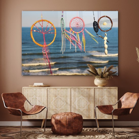 MuchoWow® Peinture sur verre 180x120 cm - Peinture sur verre acrylique - Les capteurs de rêves colorés au dessus de la mer - Photo sur verre - Peintures