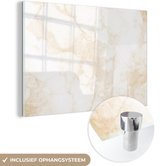 MuchoWow® Glasschilderij 90x60 cm - Schilderij acrylglas - Marmer - Wit - Goud - Luxe - Foto op glas - Schilderijen
