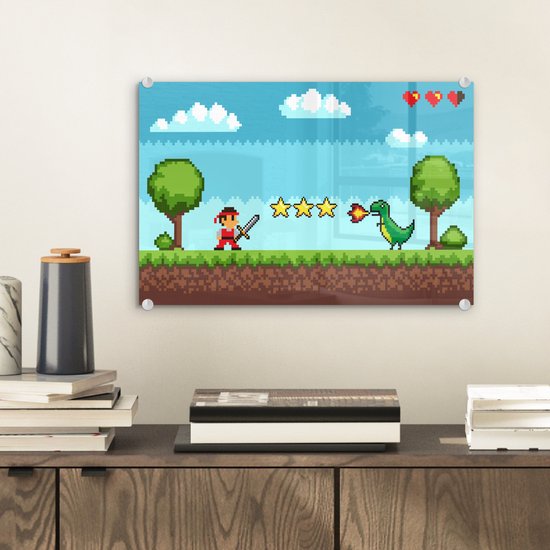 MuchoWow® Peinture sur verre 30x20 cm - Peinture sur verre acrylique - Gaming - Arcade - Rétro - Photo sur verre - Peintures