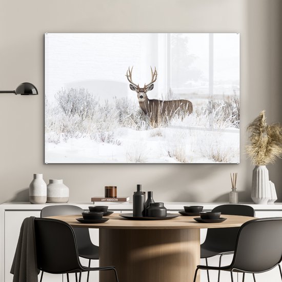 Peinture sur Verre - Cerf - Hiver - Neige - 120x80 cm - Peintures sur Verre Peintures - Photo sur Glas