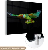 MuchoWow® Glasschilderij 40x30 cm - Schilderij acrylglas - Papegaai - Vogel - Veren - Foto op glas - Schilderijen