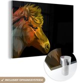 MuchoWow® Glasschilderij 60x40 cm - Schilderij acrylglas - Paard - Geel - Zwart - Meisjes - Kinderen - Meiden - Foto op glas - Schilderijen