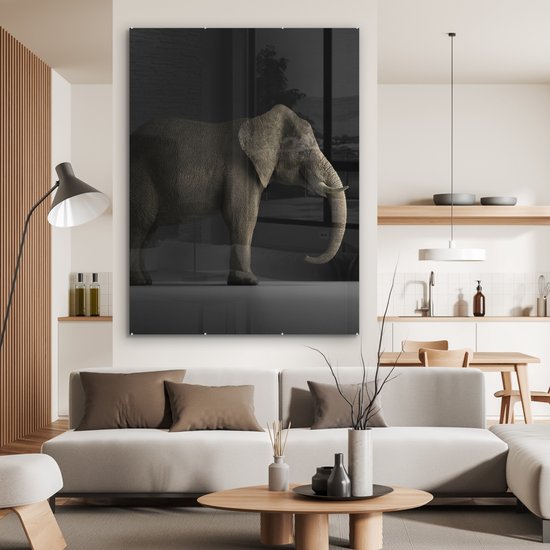 MuchoWow® Peinture sur verre 120x160 cm - Peinture sur verre acrylique - Éléphant - Animaux - Lumière - Photo sur verre - Peintures