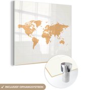 MuchoWow® Glasschilderij 50x50 cm - Schilderij acrylglas - Wereldkaart - Simpel - Oranje - Foto op glas - Schilderijen