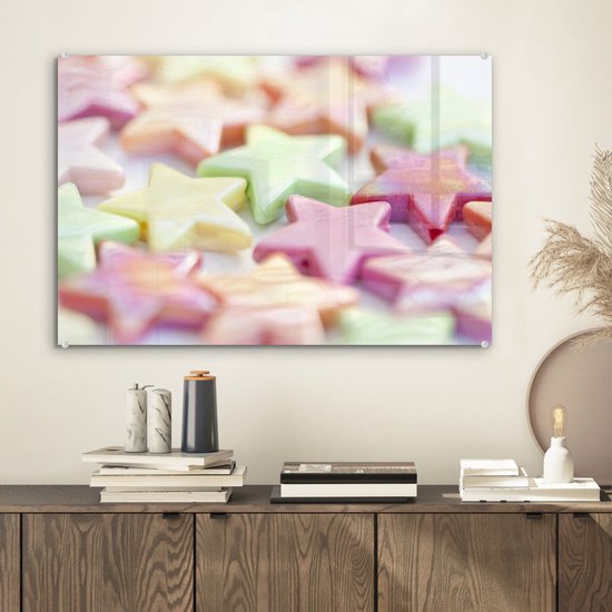 MuchoWow® Glasschilderij 60x40 cm - Schilderij acrylglas - Pastel sterren - Foto op glas - Schilderijen