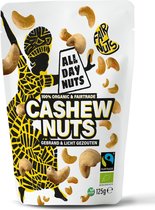 All Day Nuts Cashew Nuts - 10 x 125 Gram - Gezonde Snack - Vitaminen - Borrel - Noten - 100% Fair trade - Cashewnoten - Eerlijke noten - Handige Verpakking