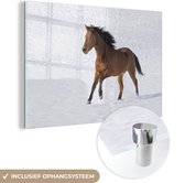 MuchoWow® Glasschilderij 180x120 cm - Schilderij glas - Paarden - Sneeuw - Winter - Foto op acrylglas - Schilderijen