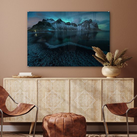 MuchoWow® Peinture sur Verre - Aurores Boréales à Aurore - 90x60 cm - Peintures sur Verre Acrylique - Photo sur Glas