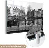 Peinture sur Verre - Canaux à Amsterdam - Zwart - Wit - 120x80 cm - Peintures sur Verre Peintures - Photo sur Glas