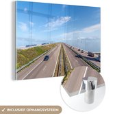 MuchoWow® Glasschilderij 90x60 cm - Schilderij acrylglas - Afsluitdijk - Foto op glas - Schilderijen