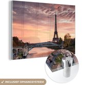 MuchoWow® Glasschilderij 60x40 cm - Schilderij acrylglas - Parijs - Eiffeltoren - Brug - Foto op glas - Schilderijen