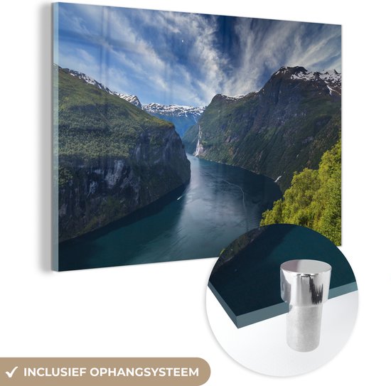 Vue de Sunnylvsfjorden près de Geirangerfjord en Norvège Plexiglas 30x20 cm - petit - Tirage photo sur Glas (décoration murale en plexiglas)