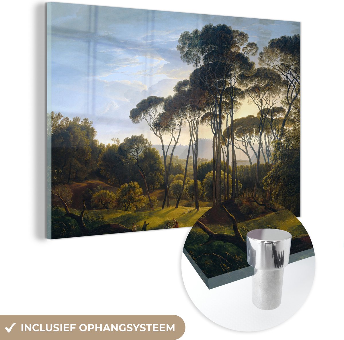 MuchoWow® Glasschilderij 30x20 cm - Schilderij acrylglas - Italiaans landschap met parasol