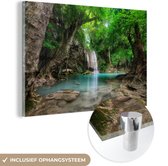 MuchoWow® Glasschilderij 60x40 cm - Schilderij acrylglas - Jungle - Waterval - Planten - Water - Natuur - Foto op glas - Schilderijen