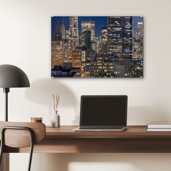 MuchoWow® Peinture sur verre 60x40 cm - Peinture acrylique sur verre - New York - USA - Nuit - Photo sur verre - Peintures