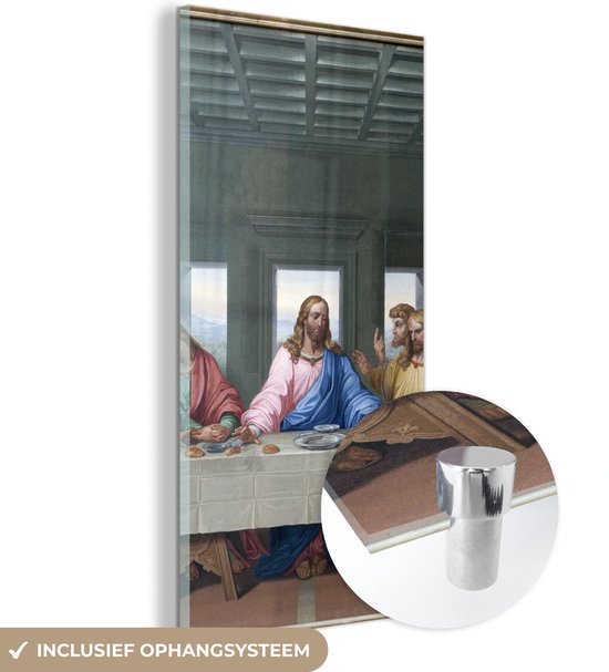 MuchoWow® Glasschilderij 20x40 cm - Schilderij acrylglas - Het laatste avondmaal - Leonardo da Vinci - Foto op glas - Schilderijen