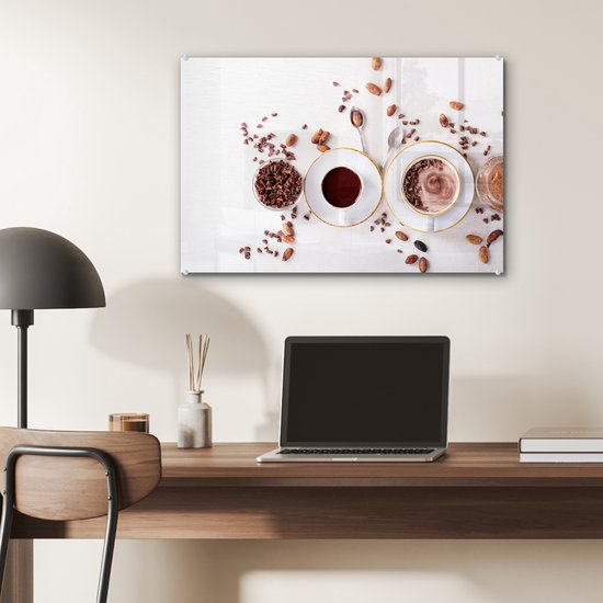 MuchoWow® Peinture sur verre 60x40 cm - Peinture sur verre acrylique - Café - Grains de café - Chocolat - Photo sur verre - Peintures