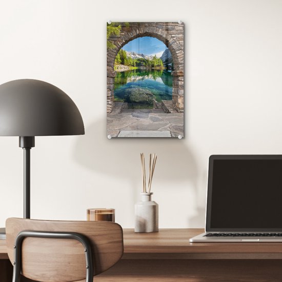 MuchoWow® Peinture sur verre 20x30 cm - Tableau acrylique verre - Perspective - Berg - Paysage - Eau - Photo sur verre - Décoration murale salon - Décoration murale chambre - Tableaux