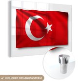 MuchoWow® Glasschilderij 30x20 cm - Schilderij acrylglas - Vlag van Turkije op een witte achtergrond - Foto op glas - Schilderijen