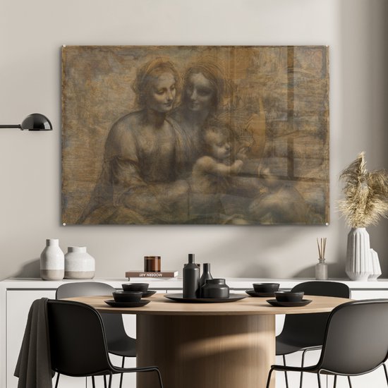 MuchoWow® Peinture sur verre 90x60 cm - Peinture sur verre acrylique - Marie avec l'enfant et Sainte Anne - Leonardo de Vinci - Photo sur verre - Peintures