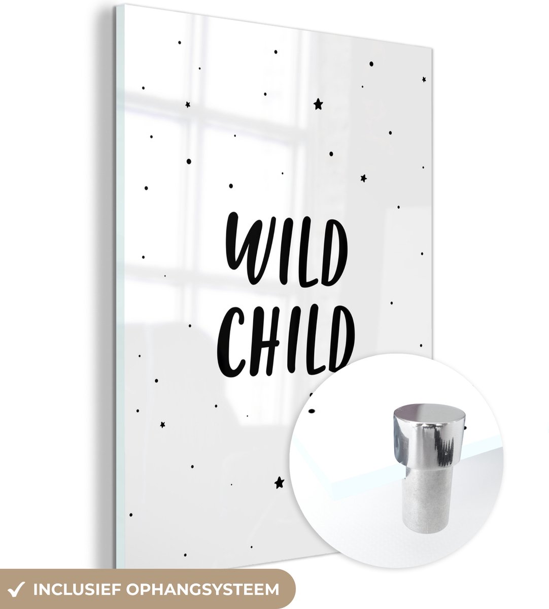 MuchoWow® Glasschilderij 60x80 cm - Schilderij acrylglas - Quotes - Wild child - Baby - Kinderen - Tekst - Foto op glas - Schilderijen